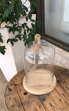 Medium Glass Kloche with Wood Base and Rope Handle 26cm x 35cm
