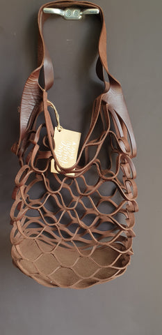 Leather Mesh Tote Chestnut