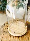 Large Glass Kloche with Wood Base and Rope Handle 28cm x 42cm