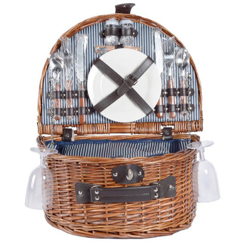 Deluxe Half Moon Picnic Basket Perfect for two with Zip Cooler (Honey Brown)