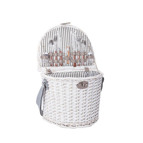 Sash Carry Picnic Basket Perfect for Two (White/Grey)