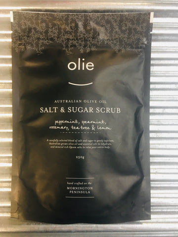 Olieve&Olie Salt & Sugar Scrub with Peppermint, Spearmint, Lemon, Teatree & Rosemary 250g Pouch