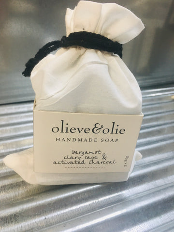 Olieve&Olie Handmade Soap Bergamot, Clary Sage & Activated Charcoal (3 x 80g per pack)